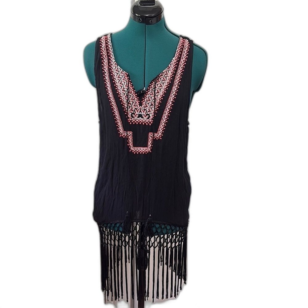 NWT Boho Embroidered Fringe Tunic Top‎ Womens S/M Festival Western